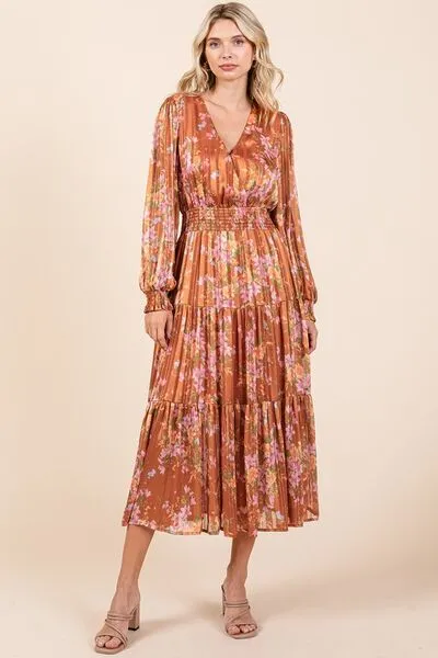 Flower Print Satin Midi Dress