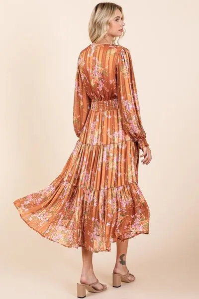 Flower Print Satin Midi Dress