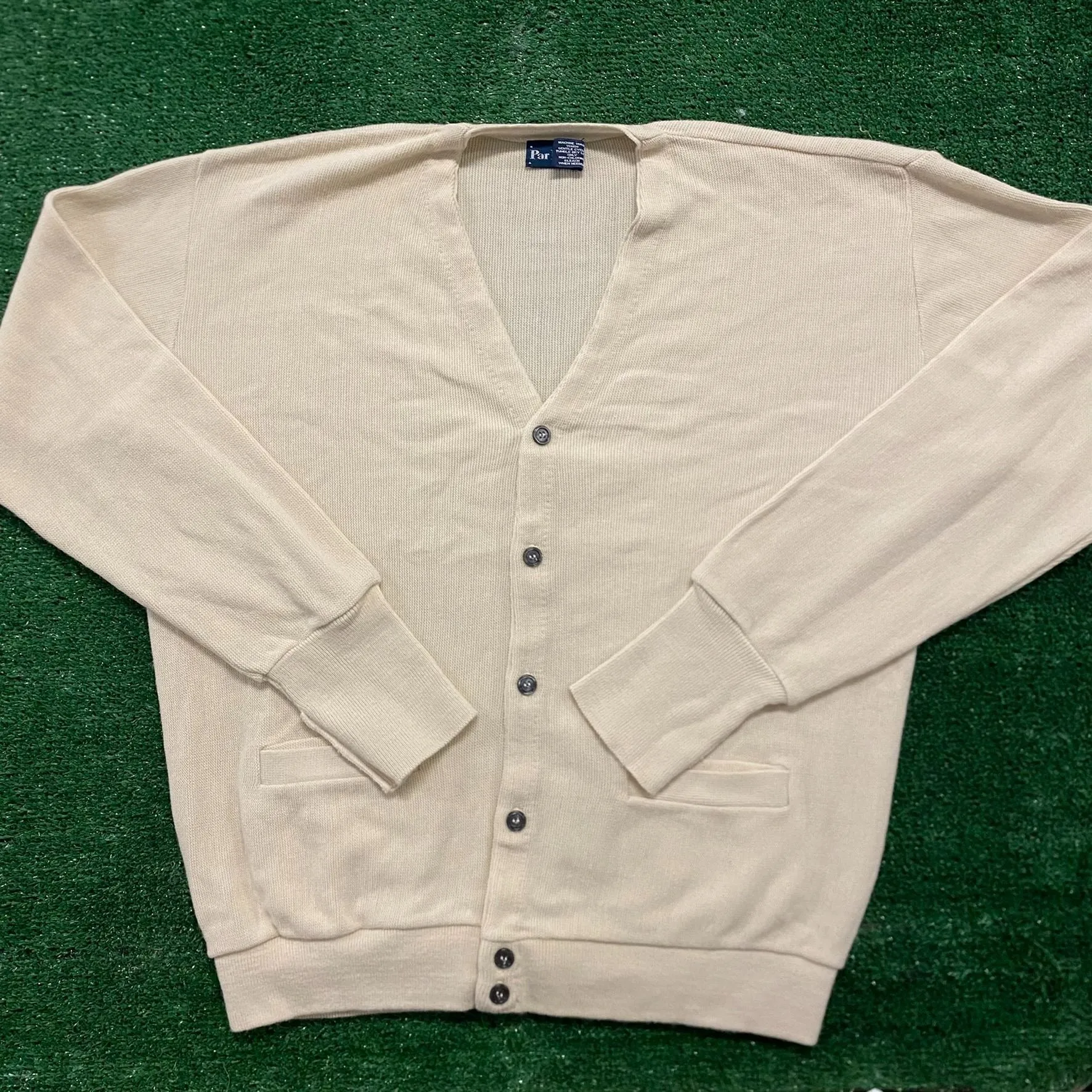 Grandpa Style Plain Vintage 80s Knit Golf Cardigan Sweater