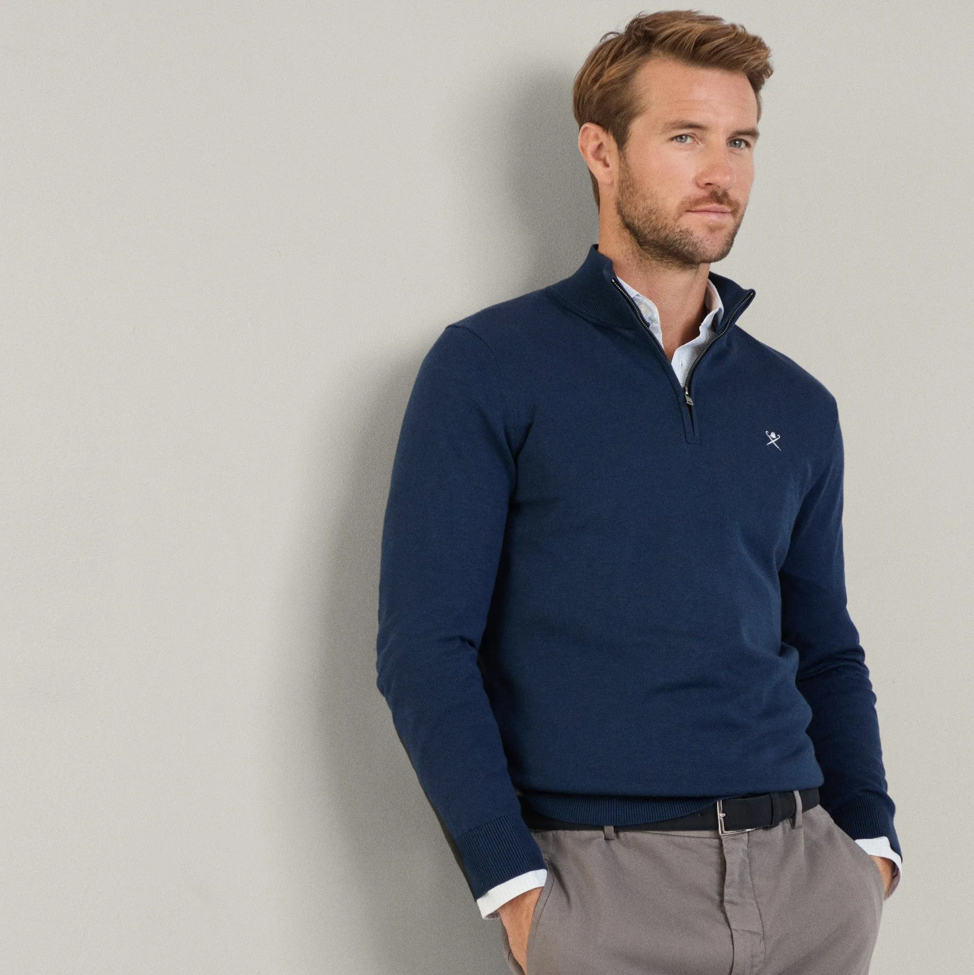 Hackett Cotton-silk Quarter Zip Jumper In Ink Blue