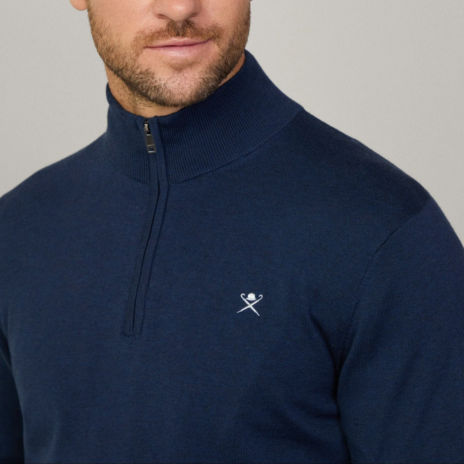 Hackett Cotton-silk Quarter Zip Jumper In Ink Blue