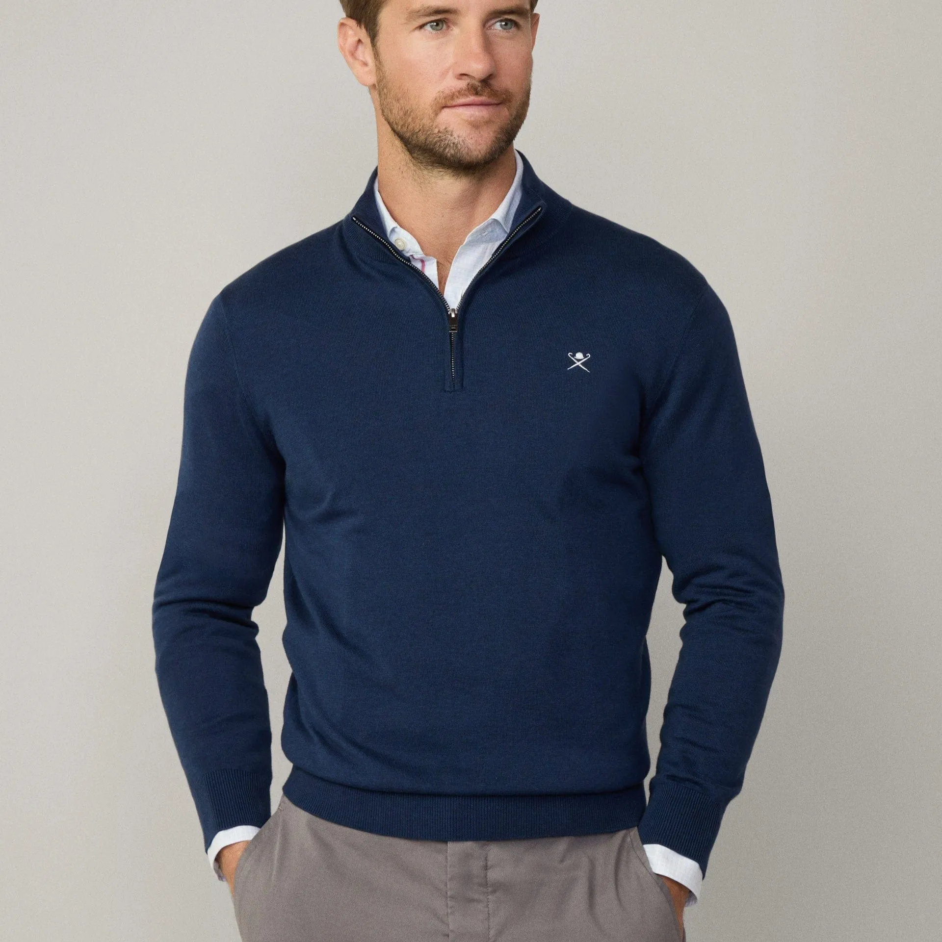 Hackett Cotton-silk Quarter Zip Jumper In Ink Blue