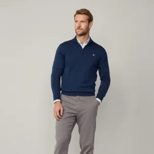 Hackett Cotton-silk Quarter Zip Jumper In Ink Blue