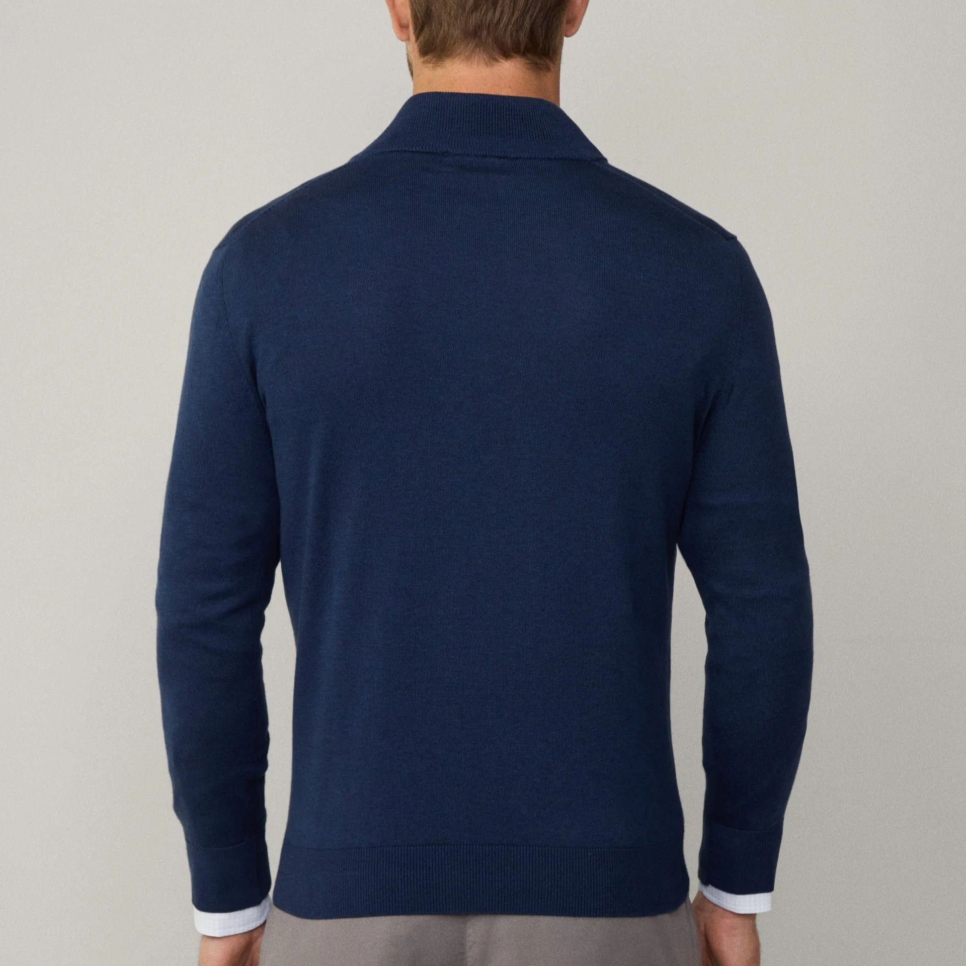 Hackett Cotton-silk Quarter Zip Jumper In Ink Blue