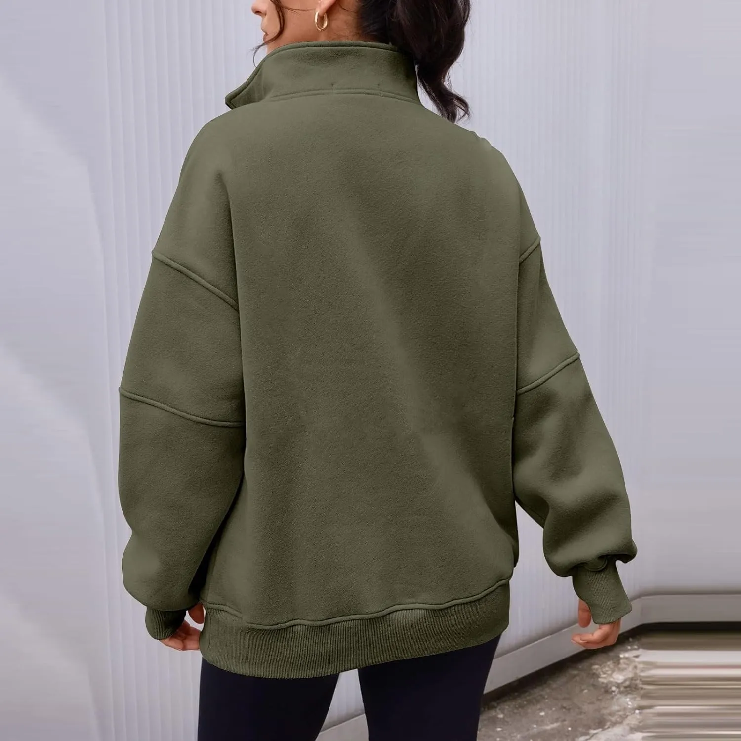 Half Zip Pullover Women Oversized Crewneck Sweatshirts with Pockets Loose Fit Thumb Hole Long Sleeve Sweaters