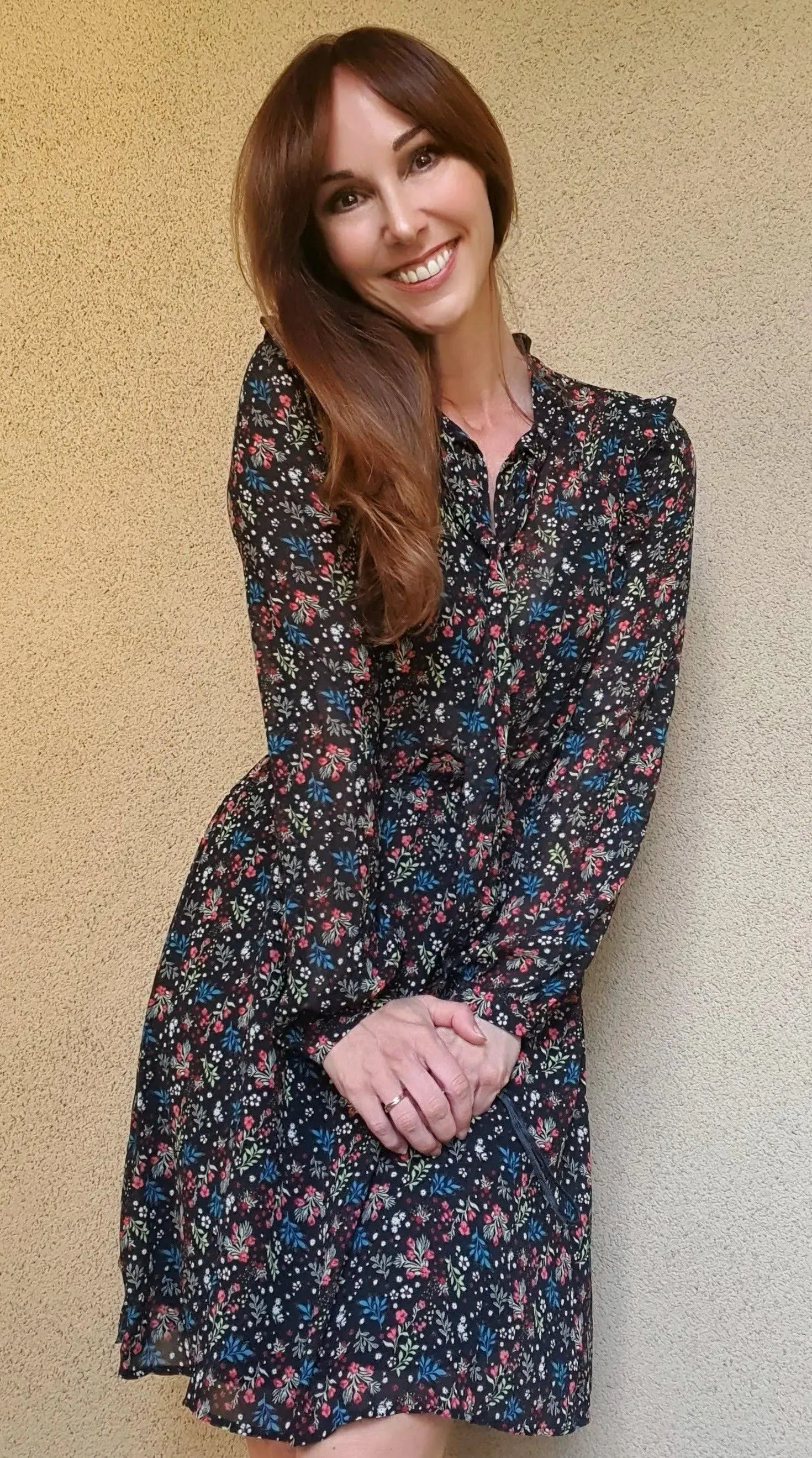 Harper Floral Ruffle Fit & Flare Tie-Neck Dress