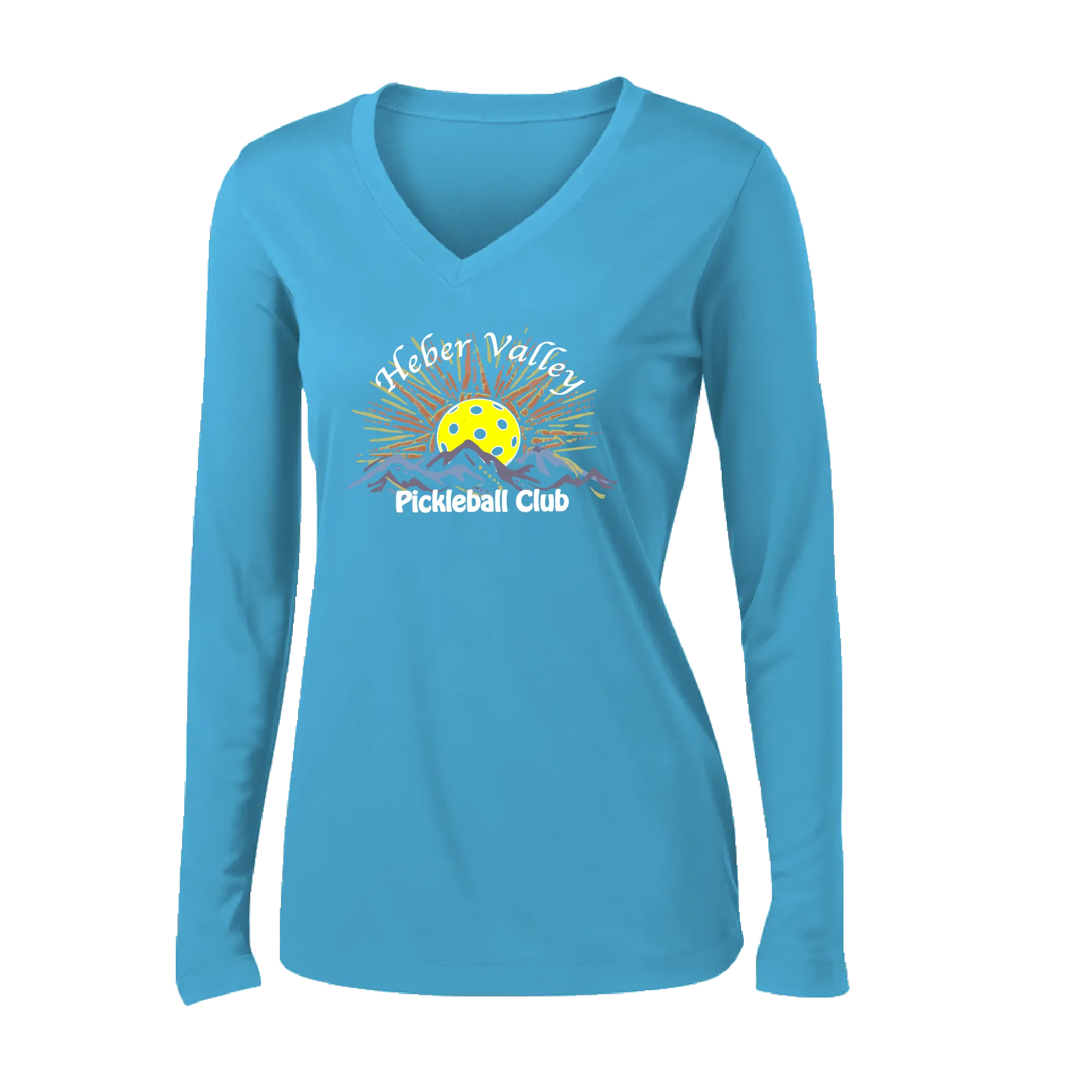 Heber Valley Pickleball Club (Large) | Women's Long Sleeve V-Neck Pickleball Shirts | 100% Polyester
