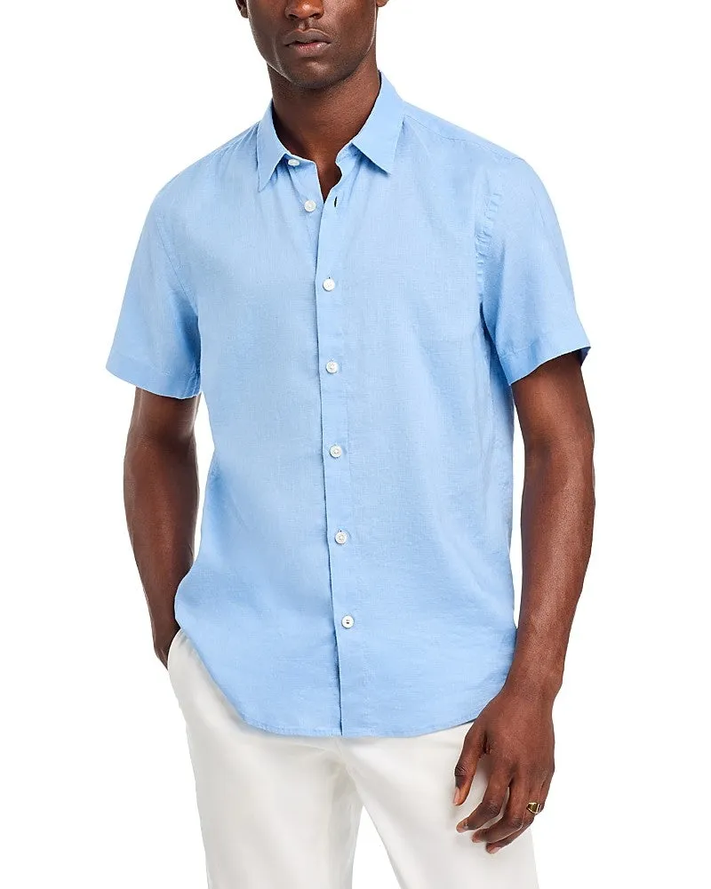 Hugo Boss Mens Slim fit Short Sleeve Button-Up Shirt XXL Light Blue Solid