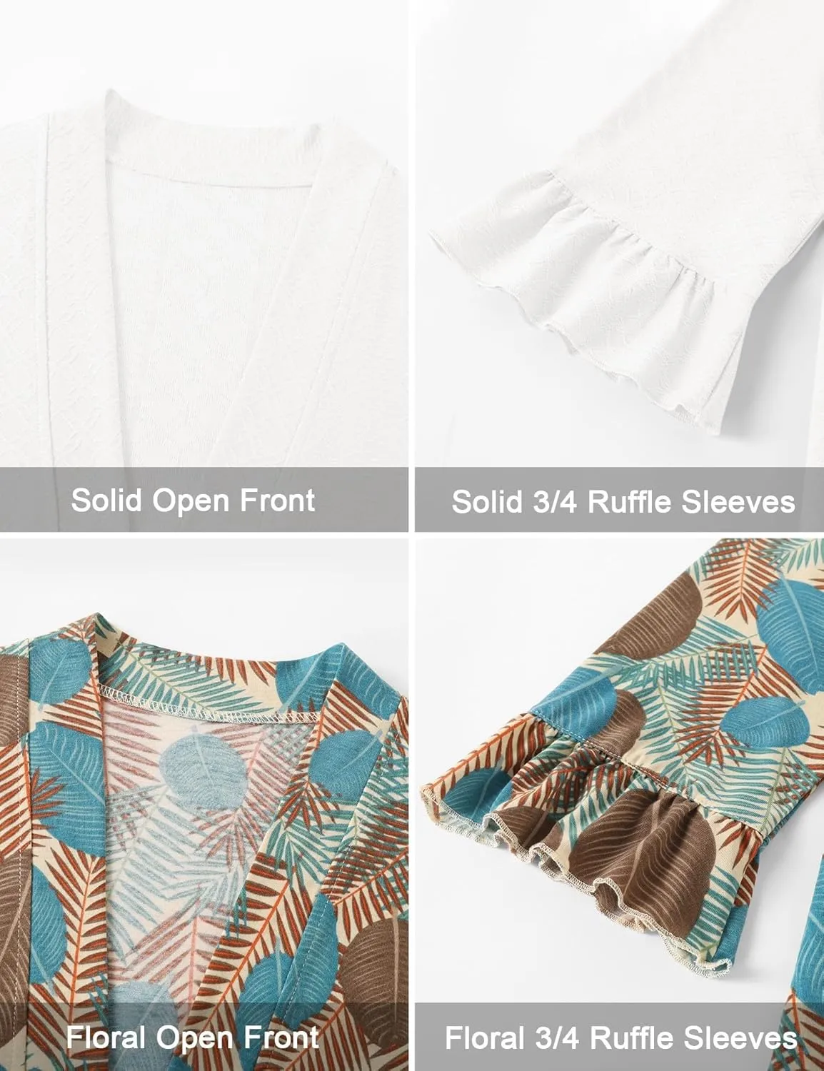 IECCP Womens Lightweight Cardigan 3/4 Sleeve Open Front Cozy Ruffles Sleeve Thin Cardigans Jacket