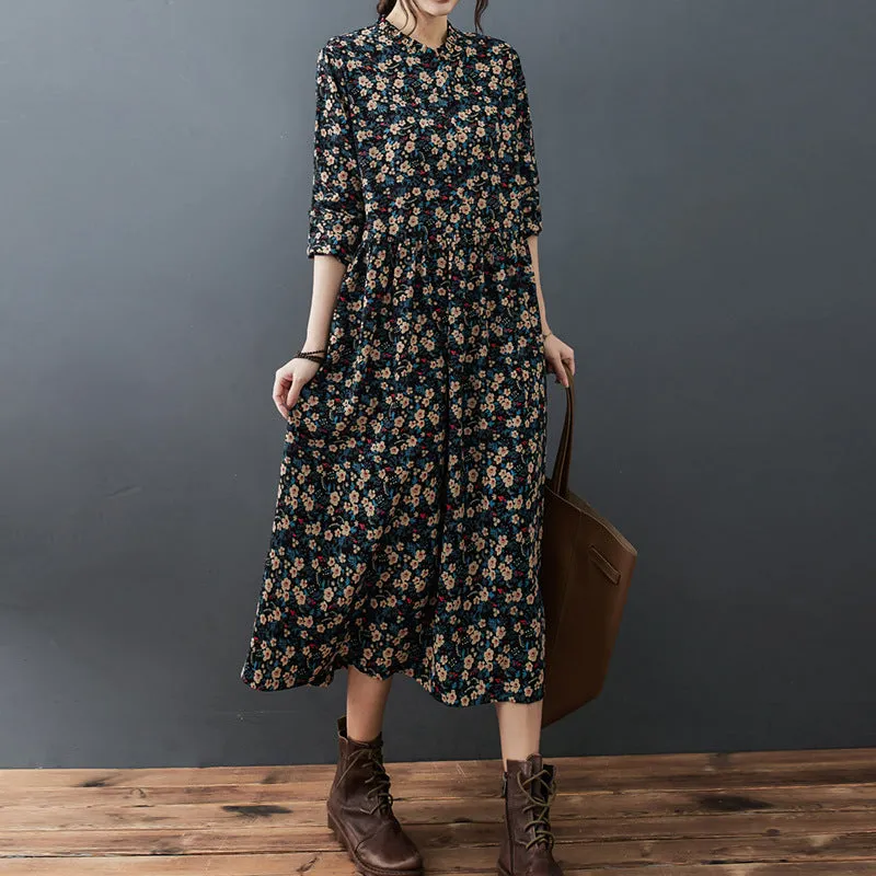 Lace Collar Floral Chiffon Dress