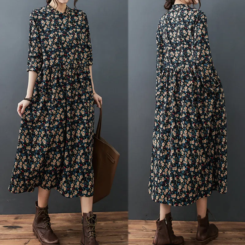 Lace Collar Floral Chiffon Dress