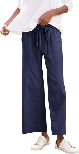 Linen Pants for Women Trendy Summer Elastic High Waisted Palazzo Pants Dressy Casual with Pockets Solid Clothes Baggy