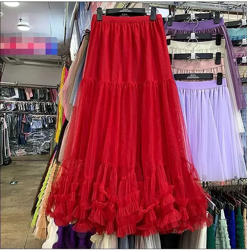 LVSANW Simple Mesh Skirt 2025 Summer New Women's Fashionable Oversized Bellflower Edge Puffy Petticoat Elegant Streetwear