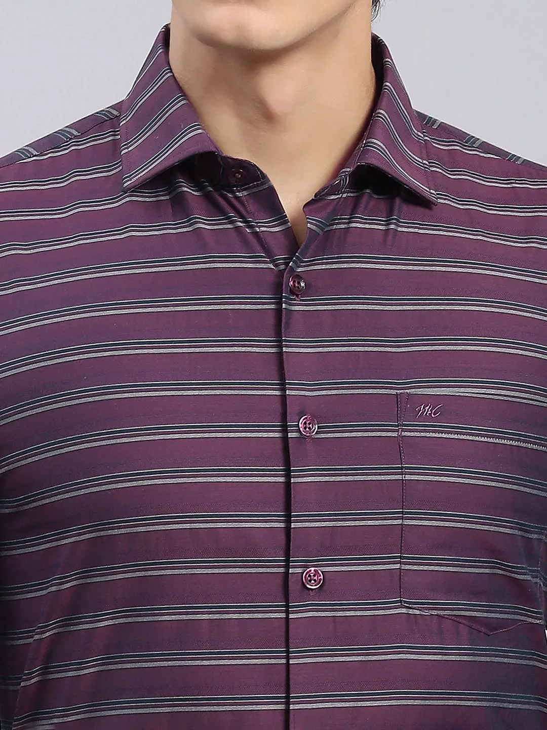 Men Maroon Stripe Spread Collar Full Sleeve Shirts