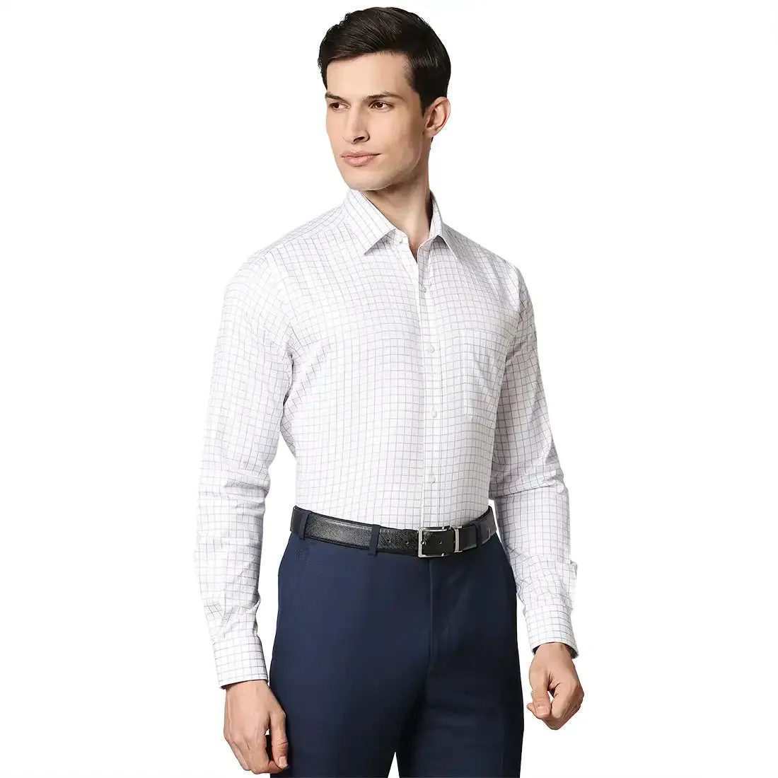 Men Violet Contemporary Fit Checks Cotton Full Sleeve Shirts