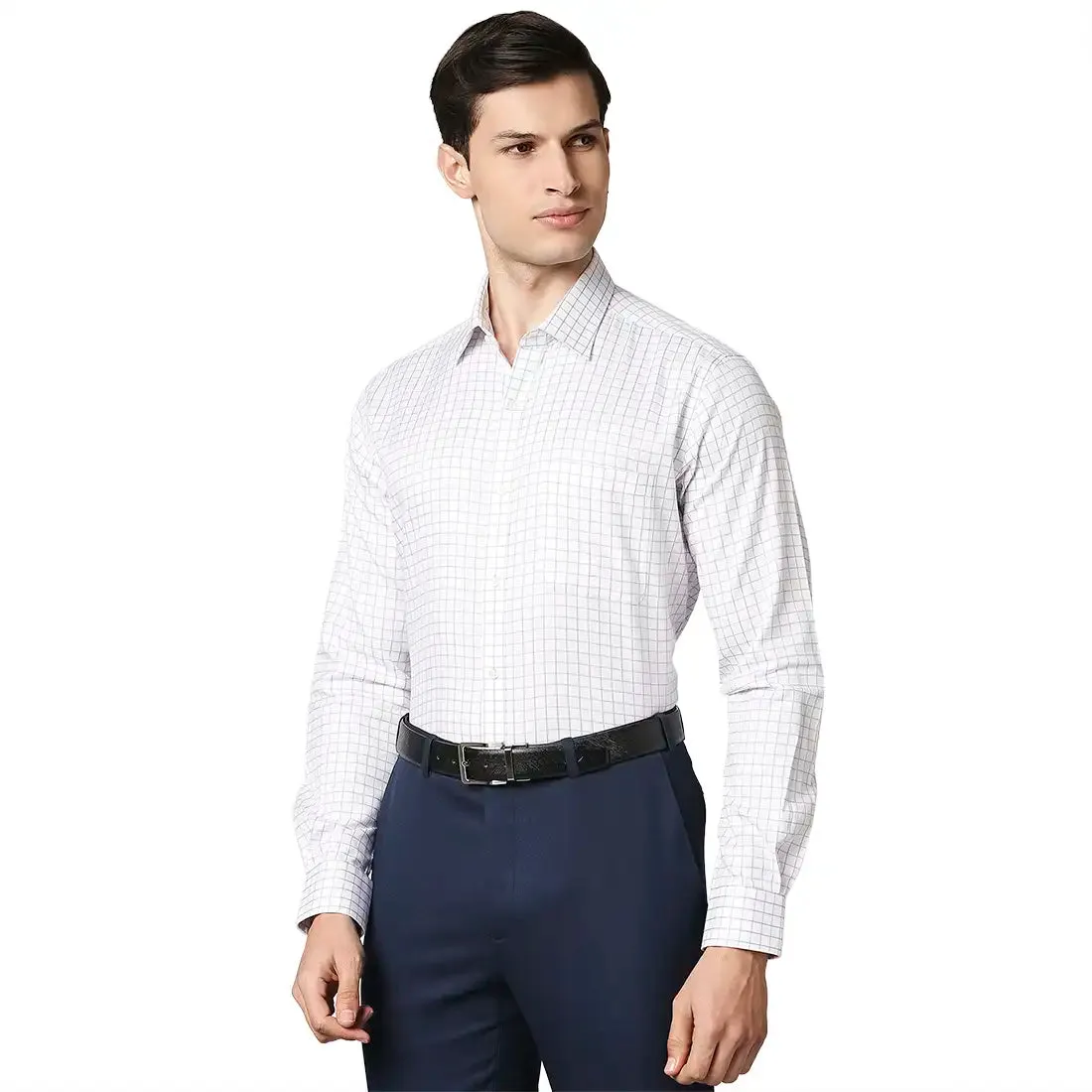 Men Violet Contemporary Fit Checks Cotton Full Sleeve Shirts