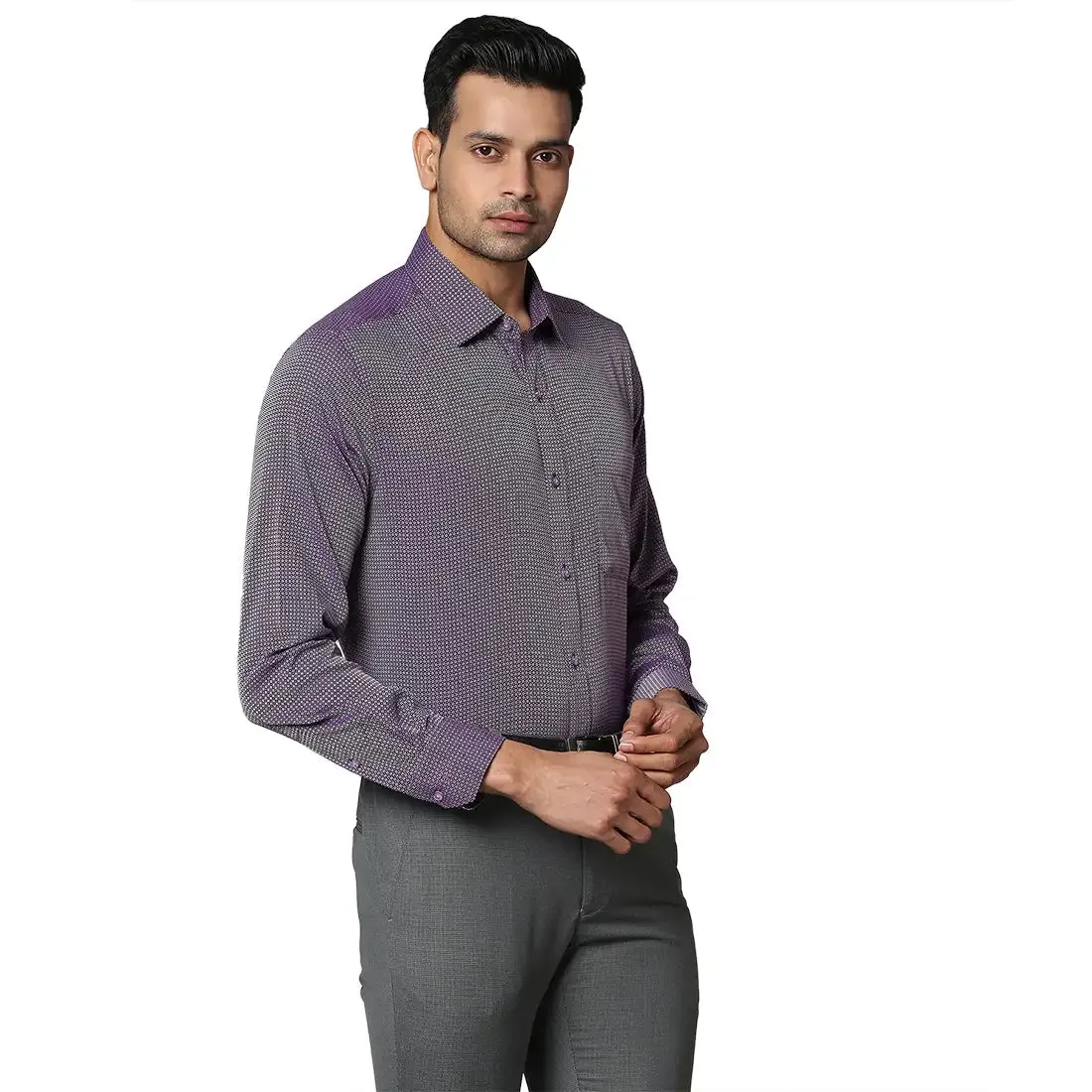Men Violet Contemporary Fit Structure Cotton Full Sleeve Shirts