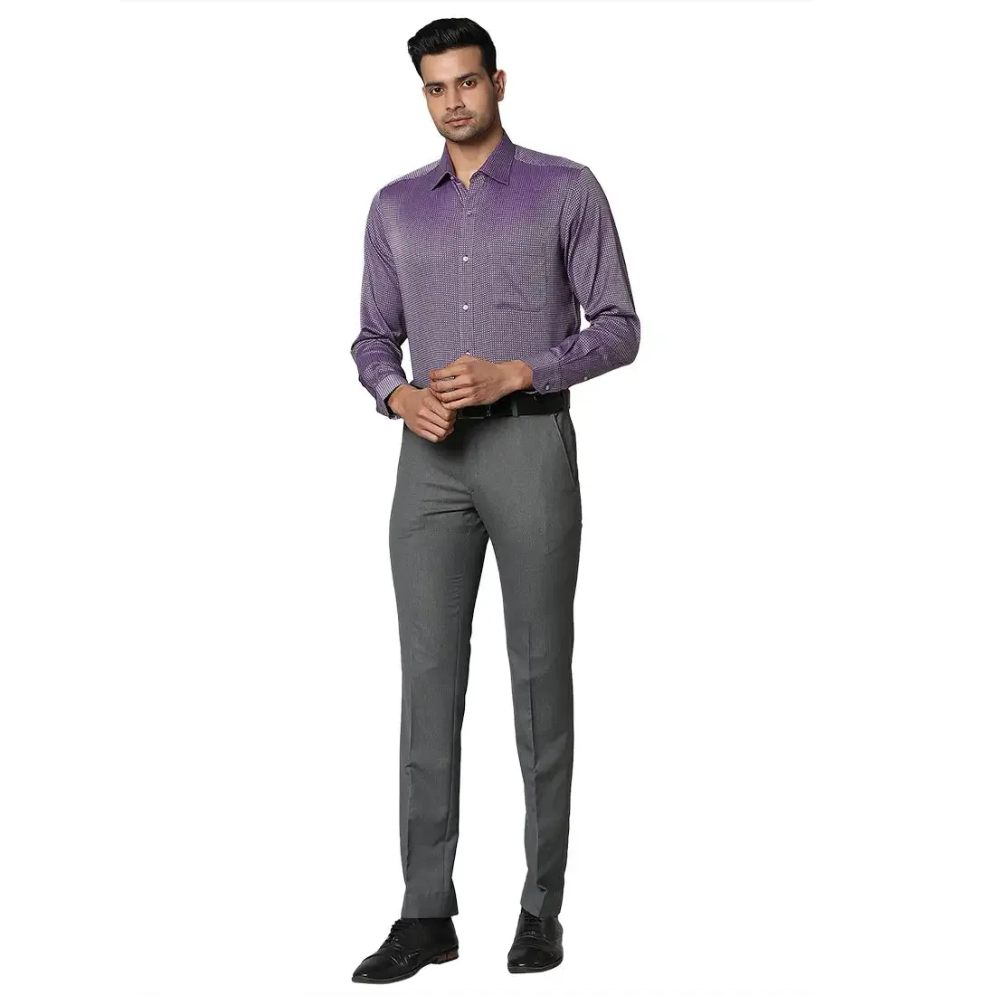 Men Violet Contemporary Fit Structure Cotton Full Sleeve Shirts