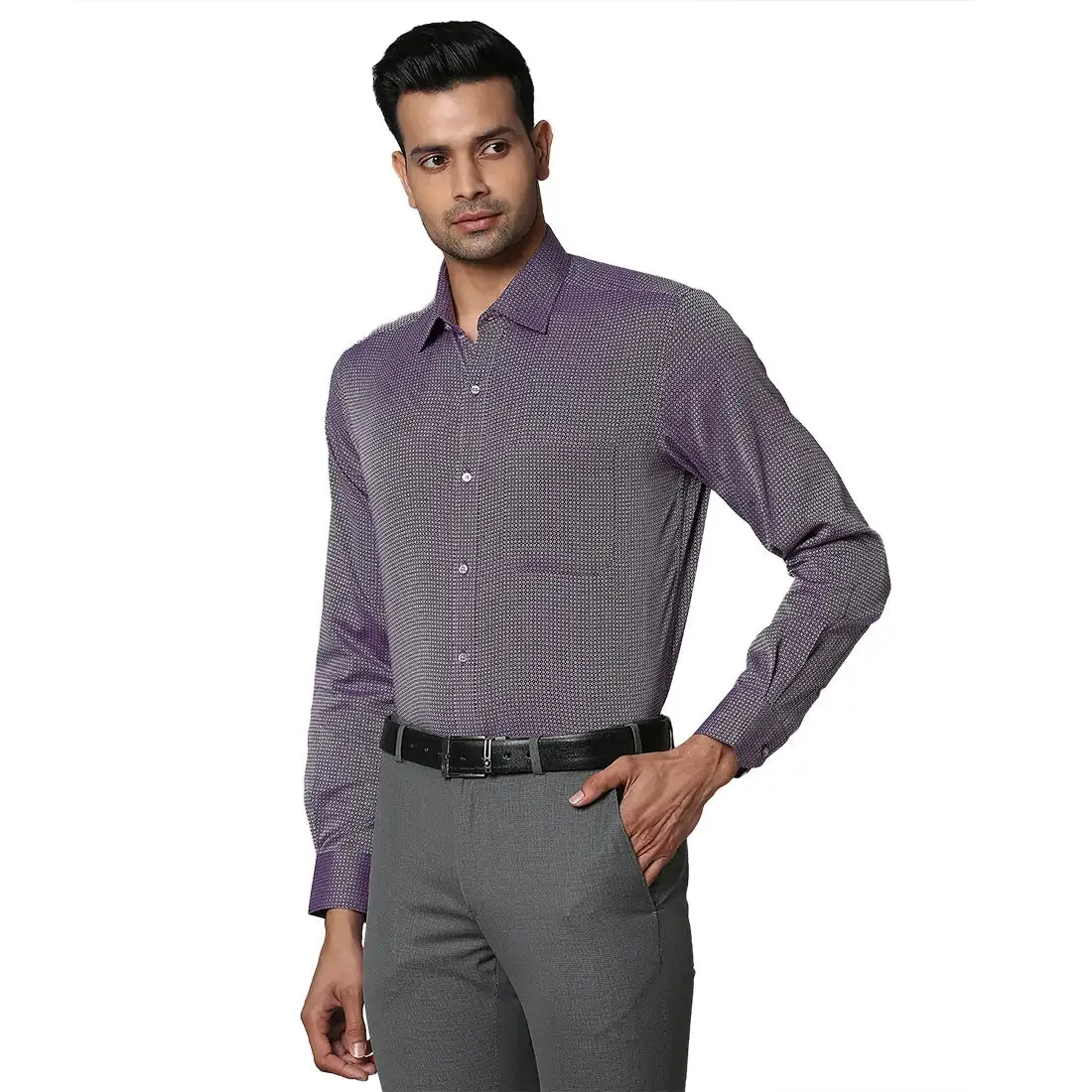 Men Violet Contemporary Fit Structure Cotton Full Sleeve Shirts