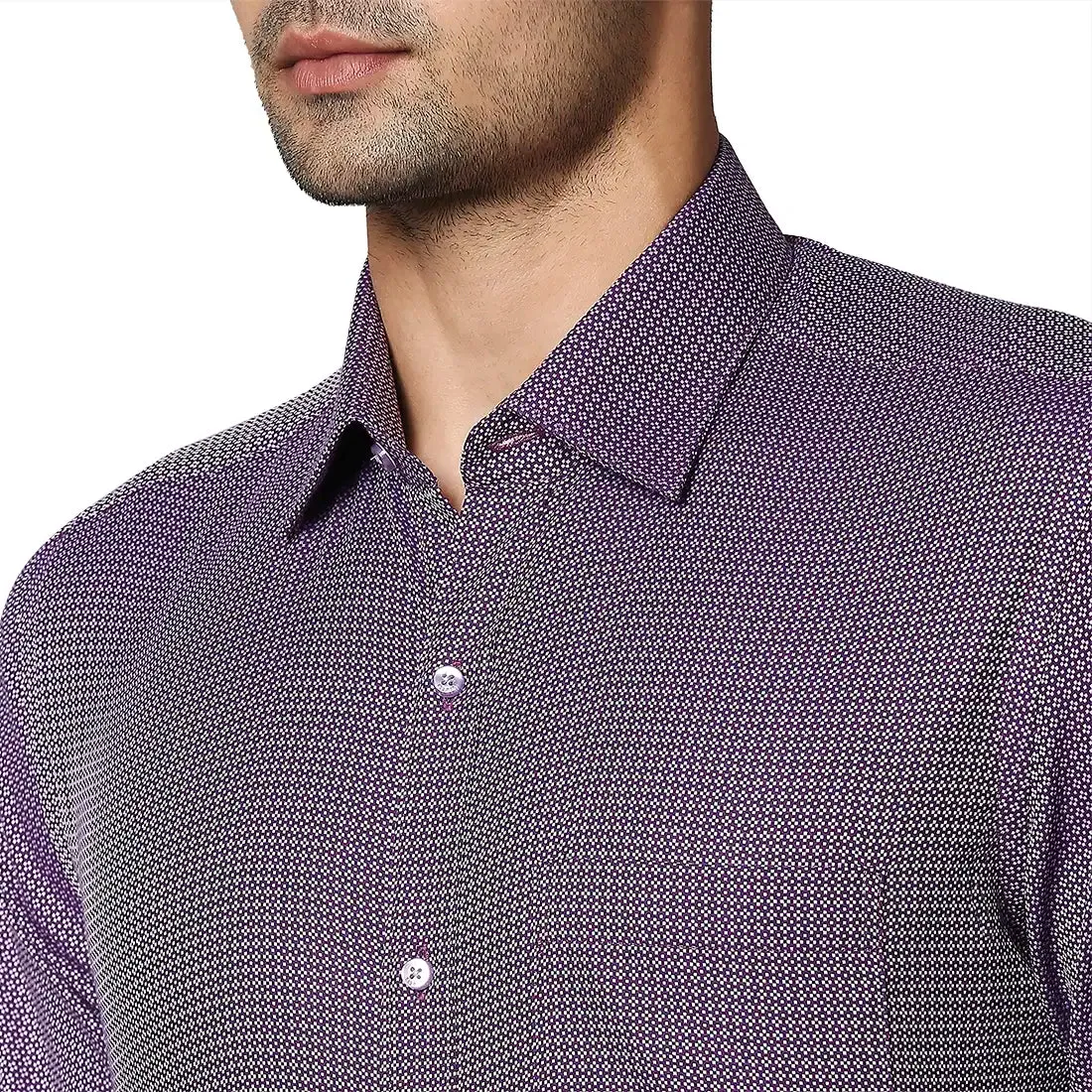 Men Violet Contemporary Fit Structure Cotton Full Sleeve Shirts