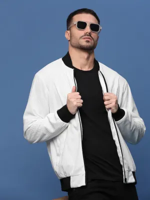 Men White Corduroy Windcheater Bomber Jacket