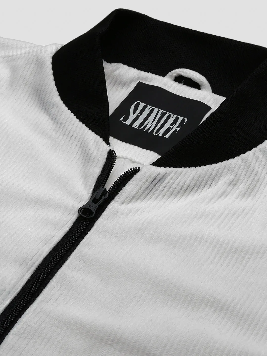 Men White Corduroy Windcheater Bomber Jacket