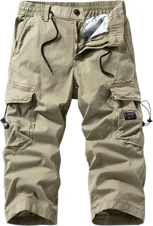 Men's Casual Functional Workwear Cropped Pants Loose Straight Multi-Pocket Cargo Pants