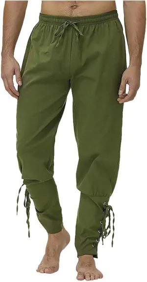 Mens Drawstring Waist Linen Banded Pants Gothic Pants MedievalPirate Trousers 2025