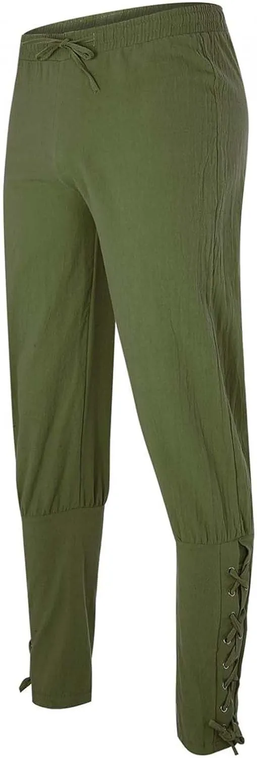 Mens Drawstring Waist Linen Banded Pants Gothic Pants MedievalPirate Trousers 2025
