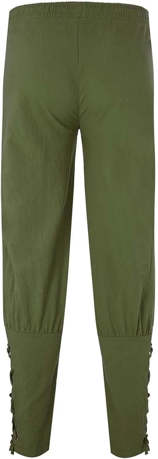 Mens Drawstring Waist Linen Banded Pants Gothic Pants MedievalPirate Trousers 2025