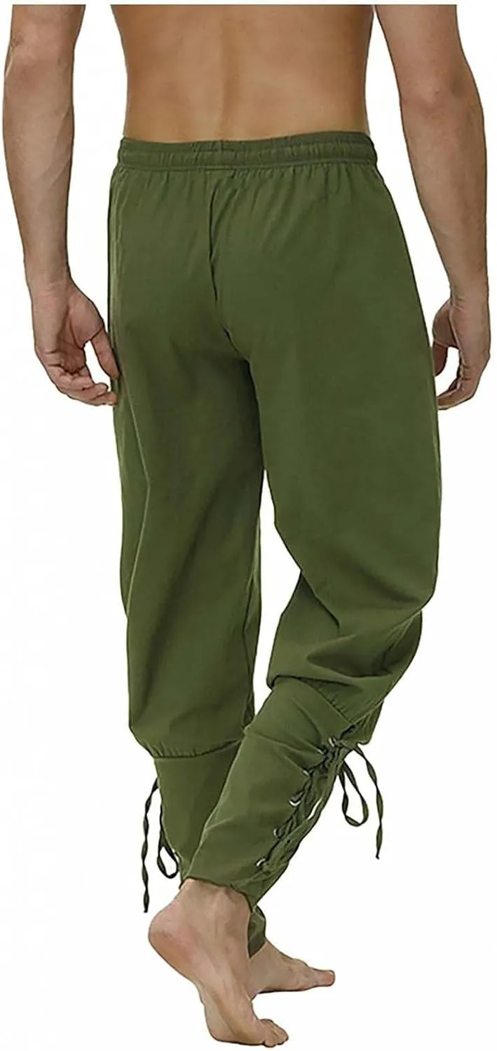 Mens Drawstring Waist Linen Banded Pants Gothic Pants MedievalPirate Trousers 2025