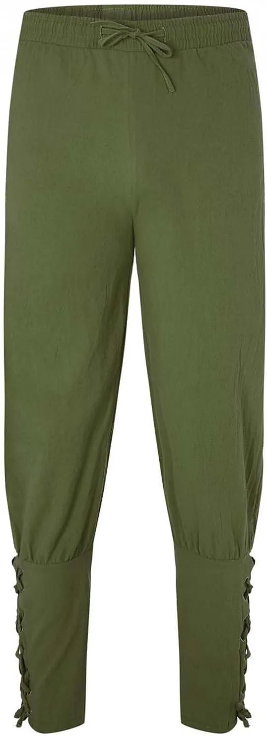 Mens Drawstring Waist Linen Banded Pants Gothic Pants MedievalPirate Trousers 2025