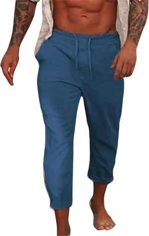 Men's Summer Cotton and Linen Solid Color Drawstring Loose Casual Outdoor Beach Pants 2025