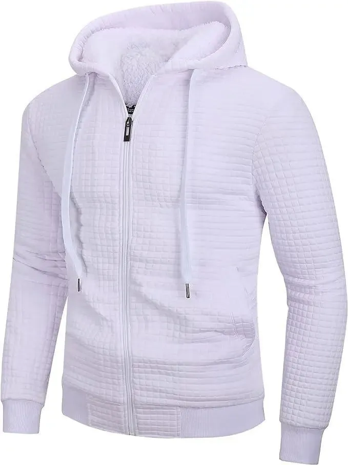 Men's Zip Up Solid Color Fleece Hoodie-ZPK004273