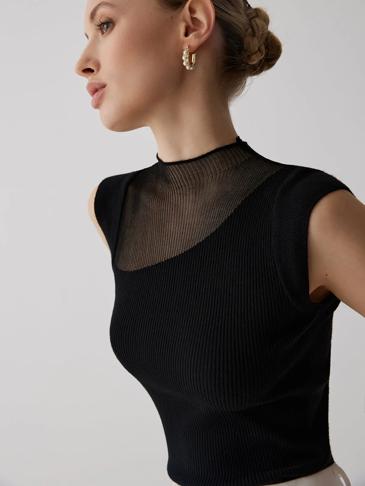 Mesh Patchwork Graceful Sleeveless Top