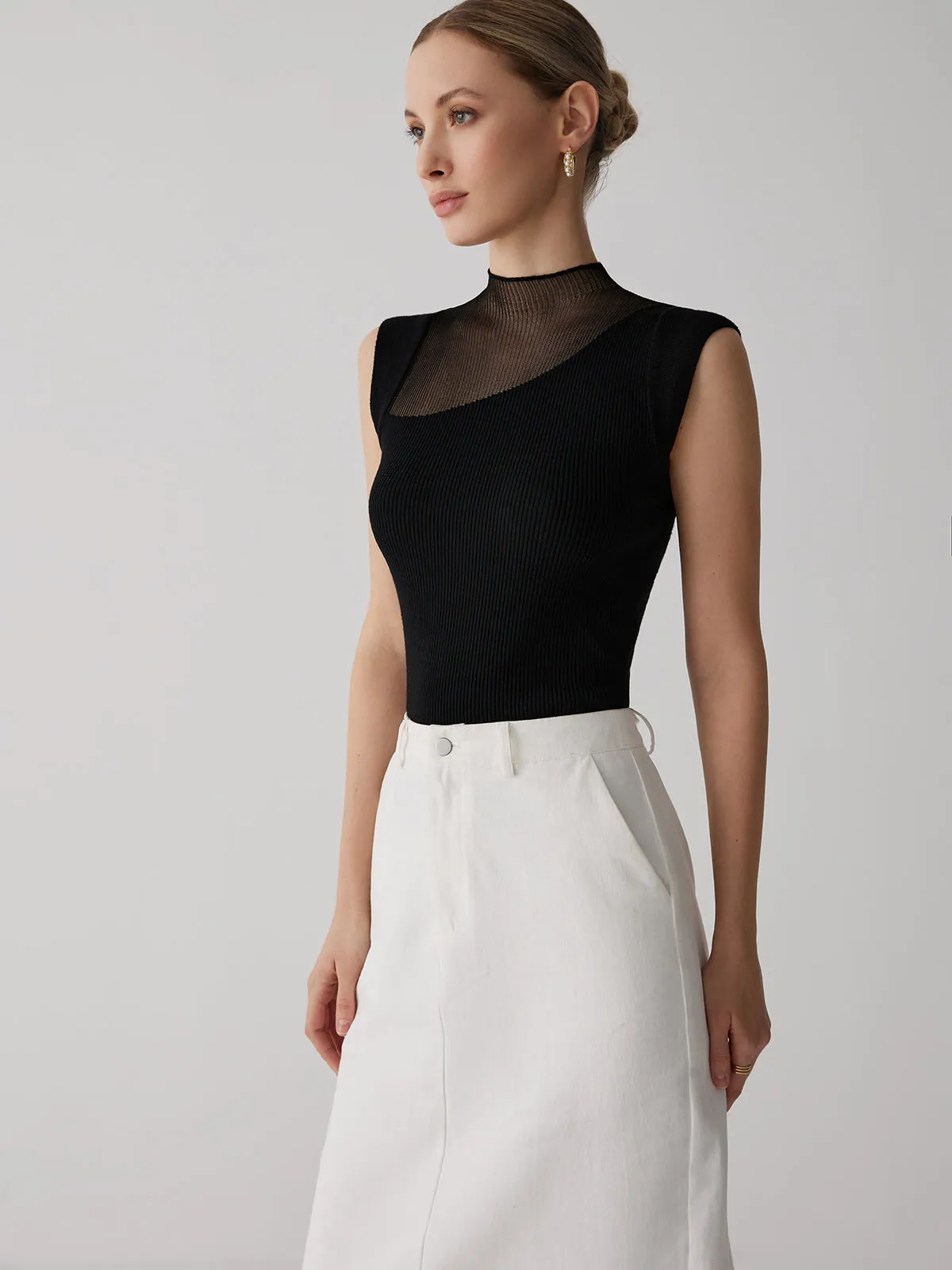 Mesh Patchwork Graceful Sleeveless Top