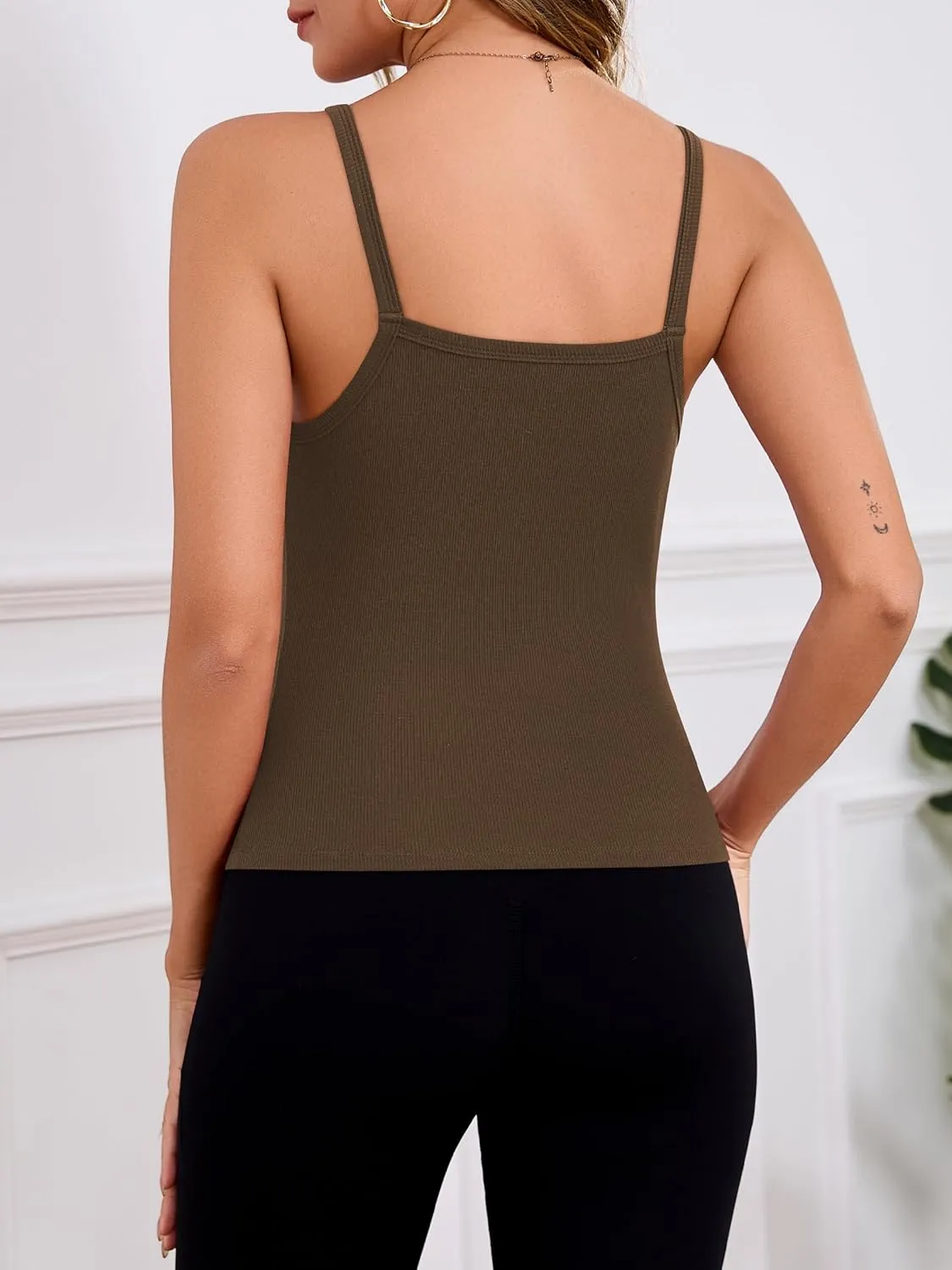 Missufe Ribbed V Neck Tank Tops for Women 2025 Summer Workout Slim Fit Sleeveless Spaghetti Strap Basic Camisole