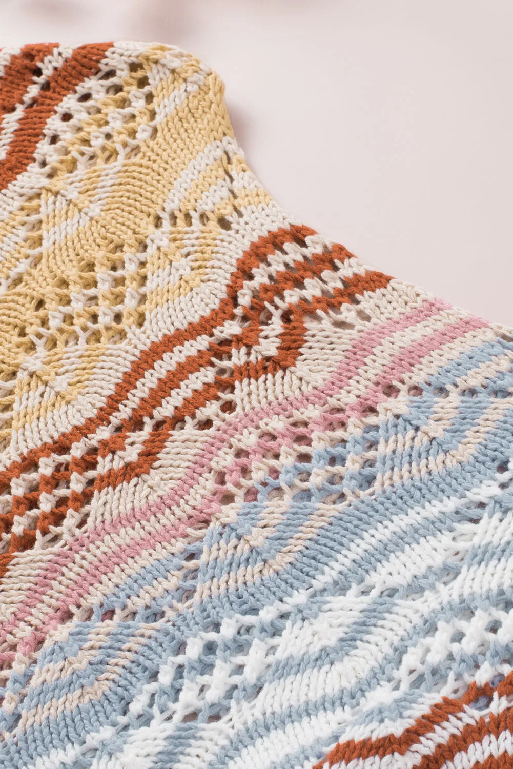 Multicolor Stripe Knit Hollow Out Drop Shoulder Sweater