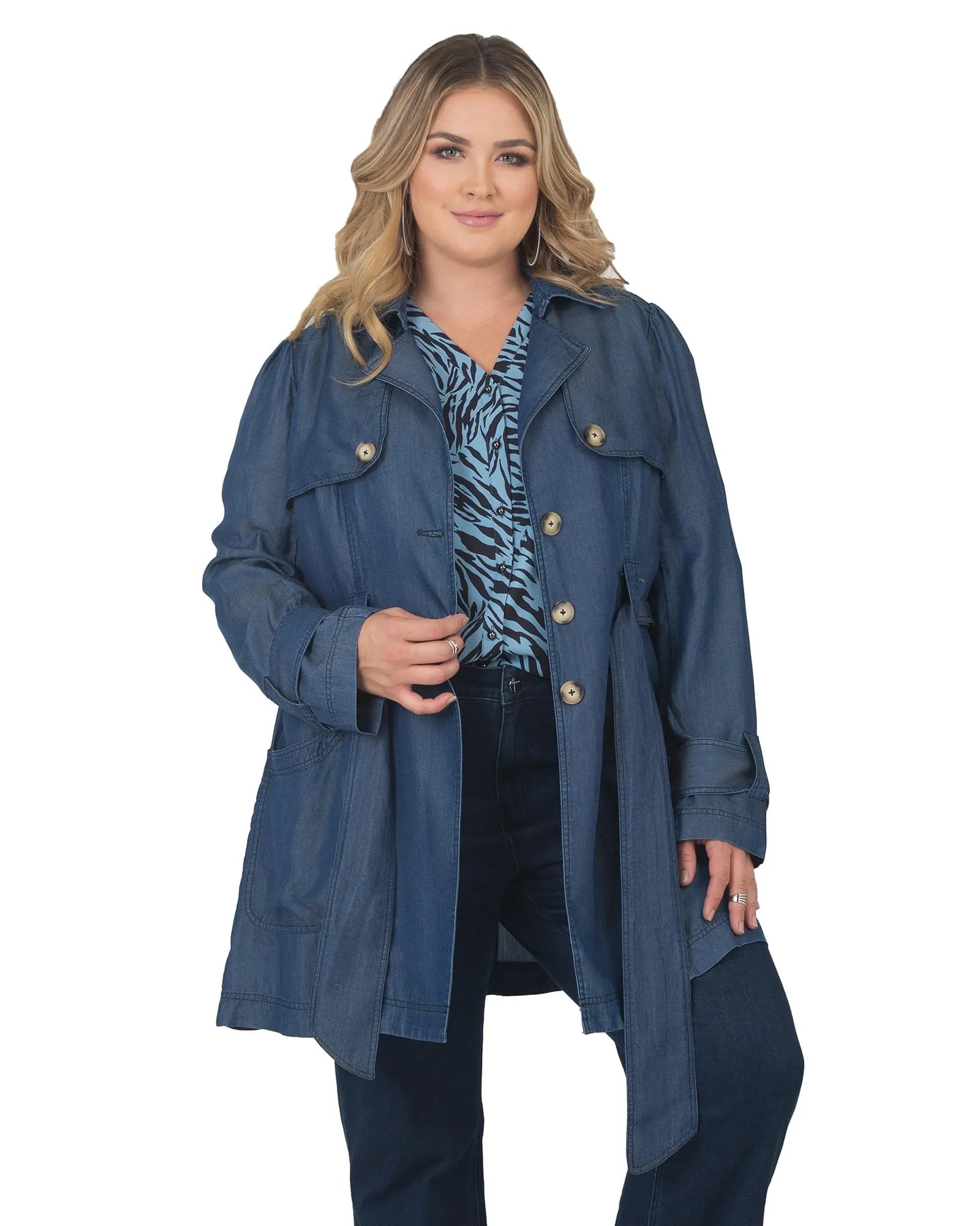 Odette Tencel Denim Trench Coat | Dark Wash