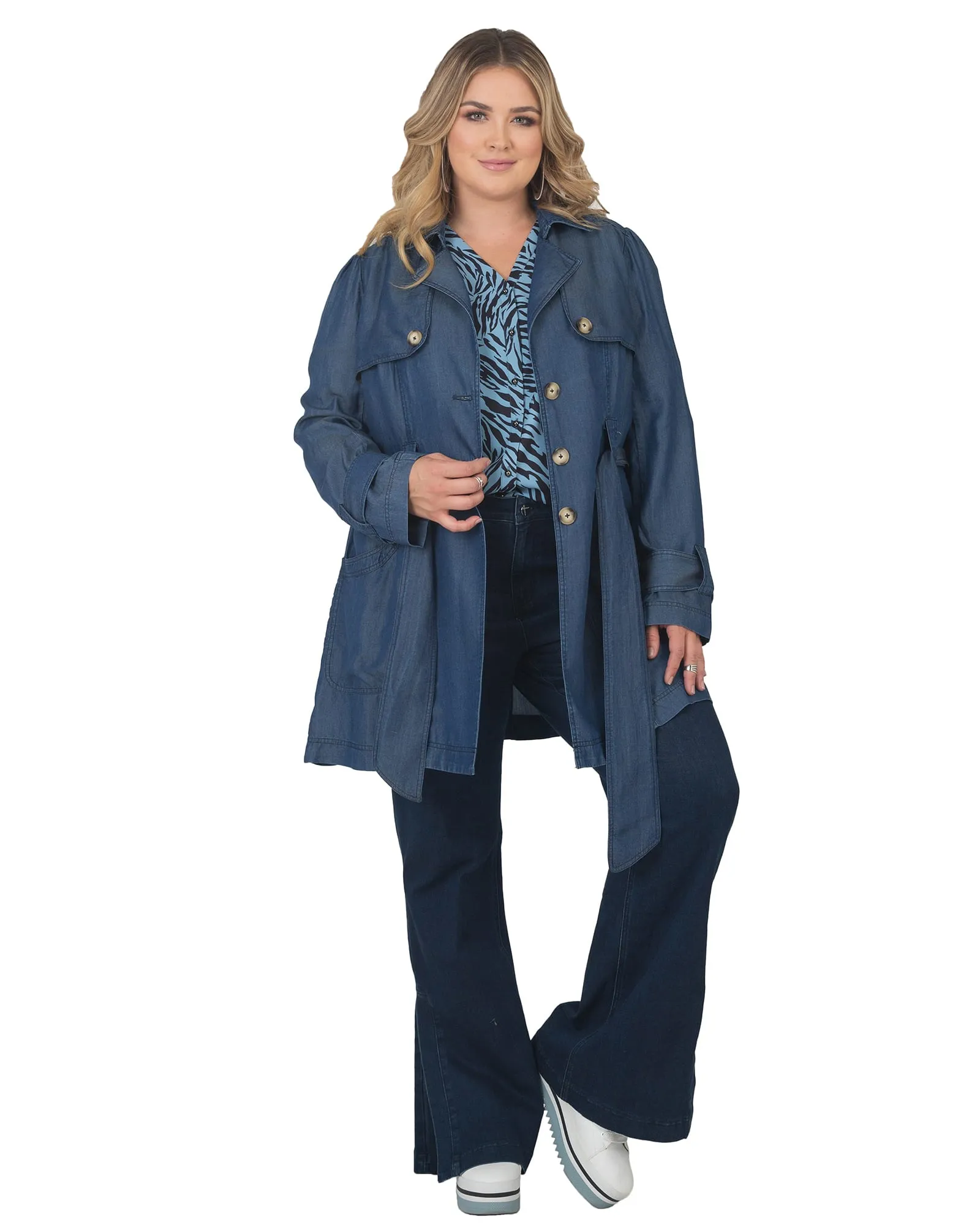 Odette Tencel Denim Trench Coat | Dark Wash