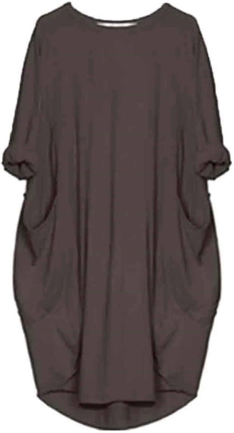 Oversize T-Shirts for Women with Pockets Fashion Summer Baggy Long Sleeve T Shirt Solid Basic Tees Top Beach Mini Dress
