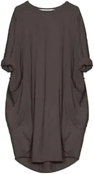 Oversize T-Shirts for Women with Pockets Fashion Summer Baggy Long Sleeve T Shirt Solid Basic Tees Top Beach Mini Dress