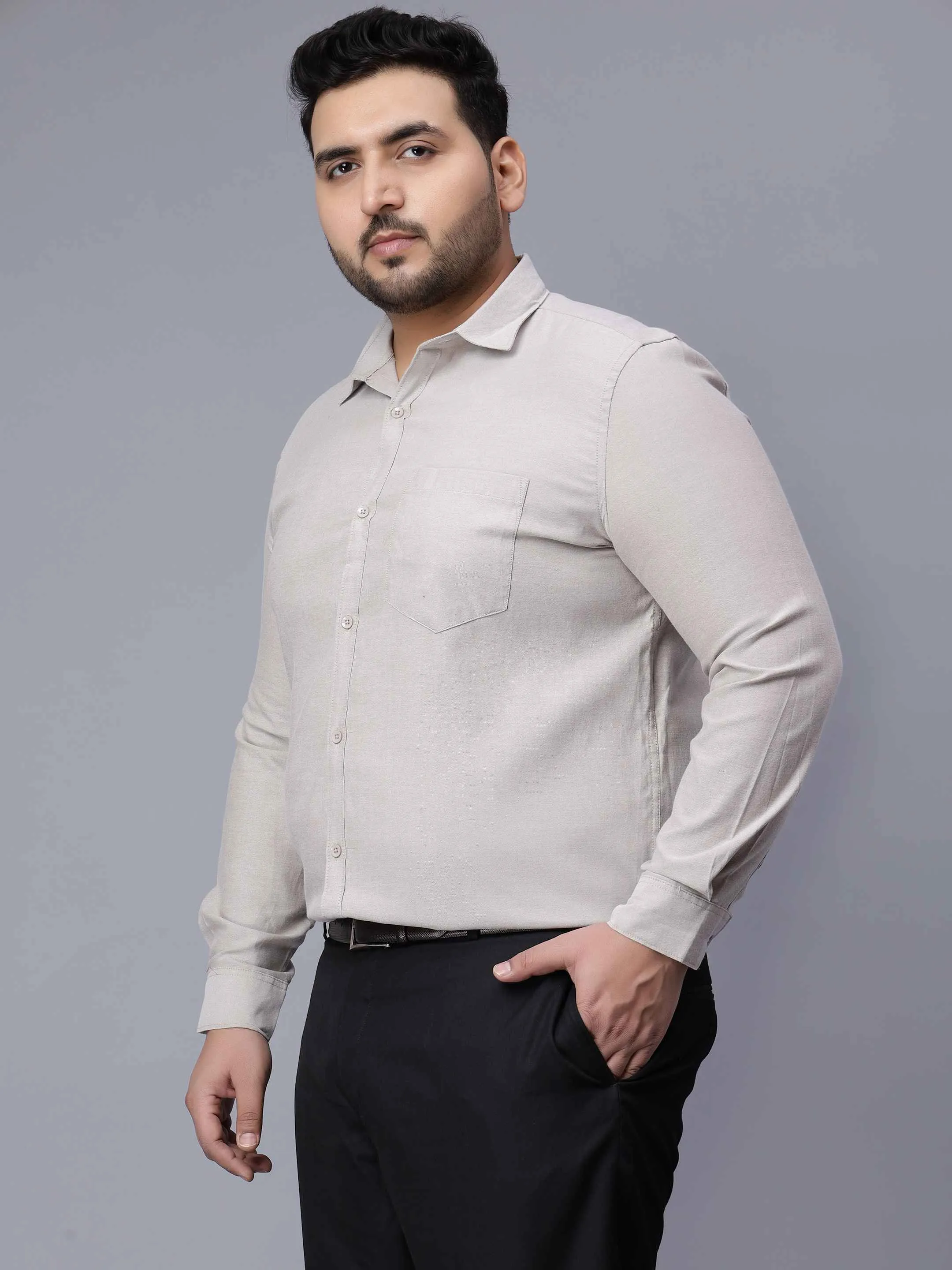 Oxford Cotton Beige Grey Premium Plus Size Shirt