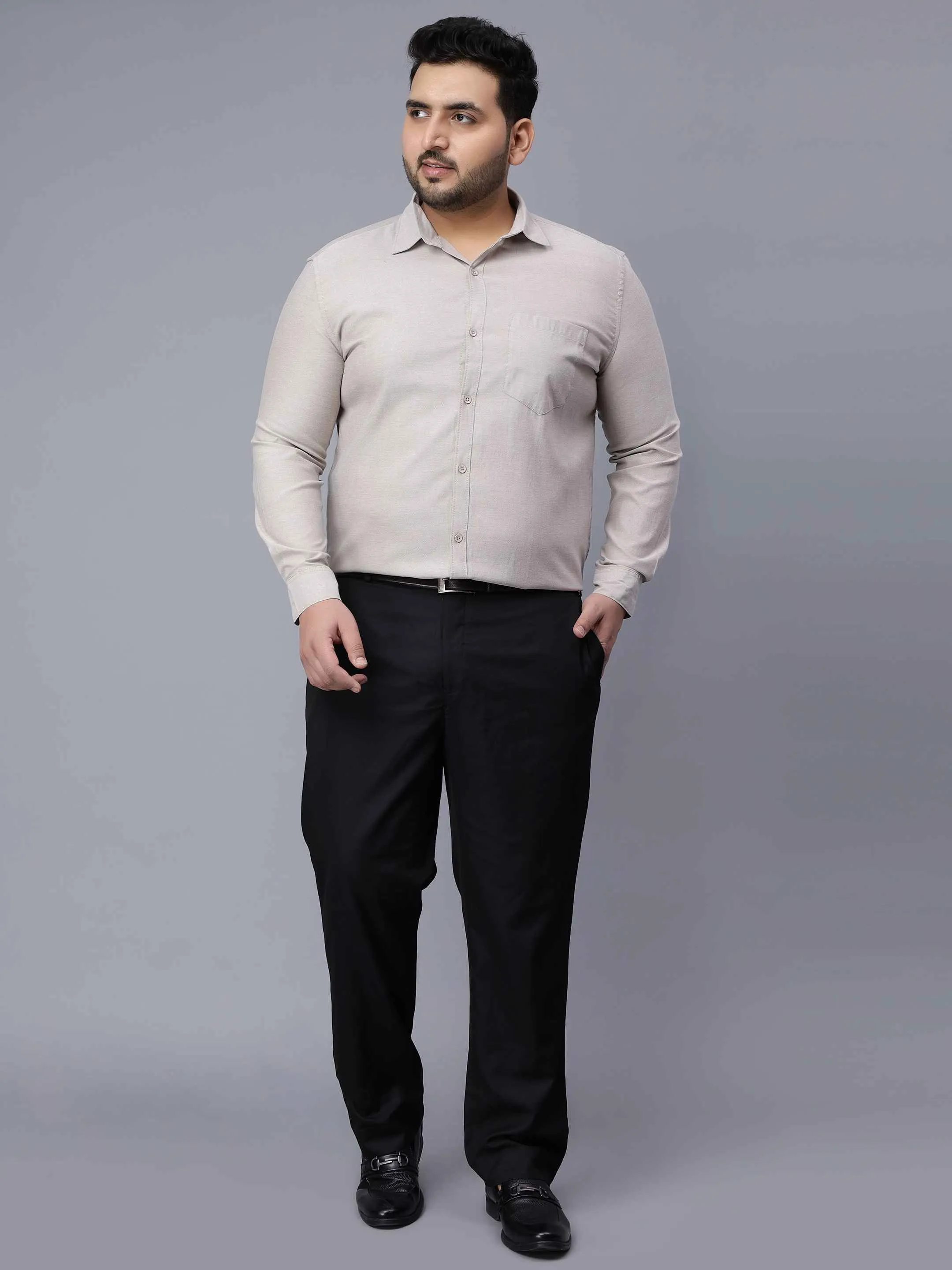 Oxford Cotton Beige Grey Premium Plus Size Shirt