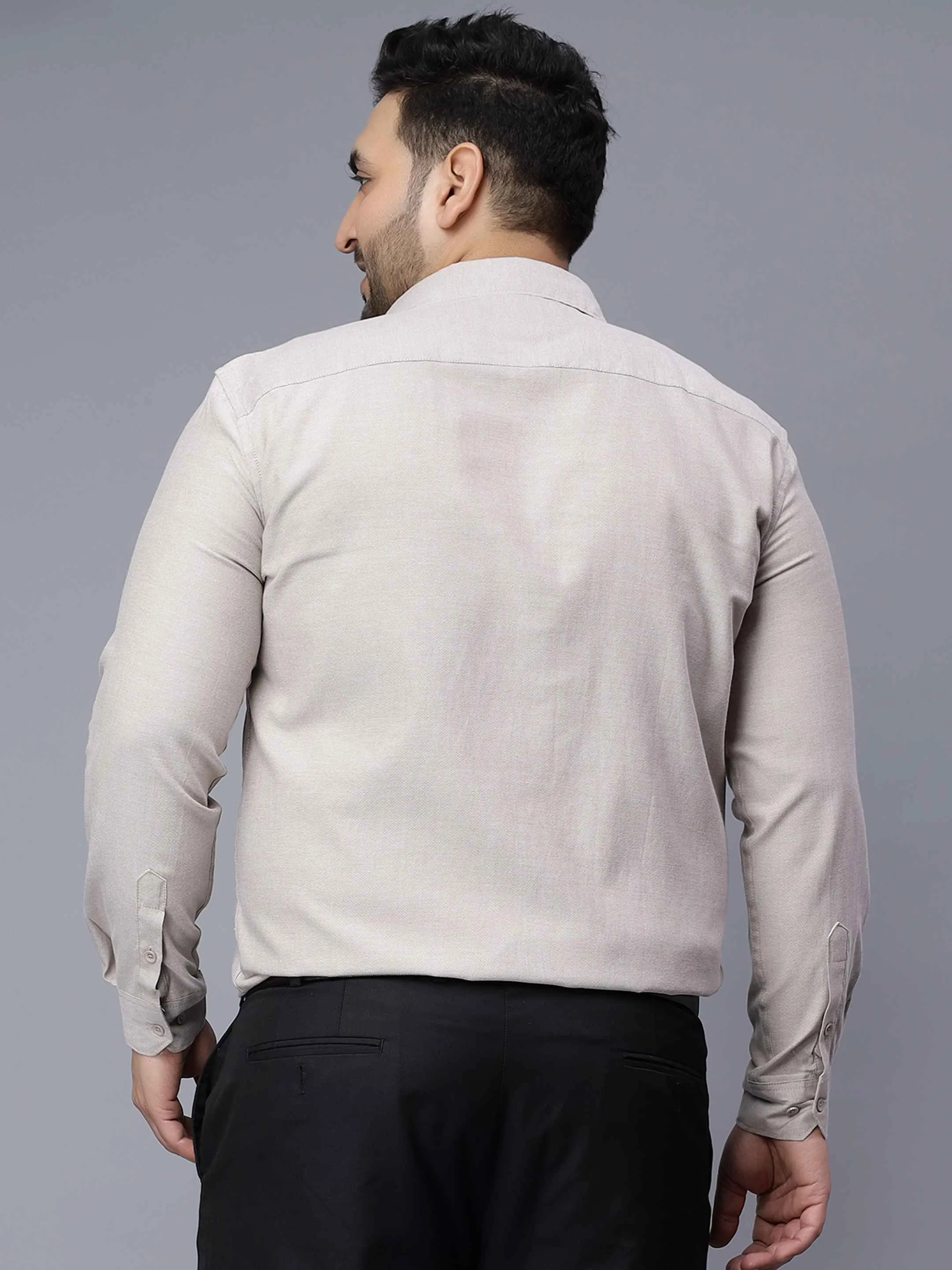 Oxford Cotton Beige Grey Premium Plus Size Shirt