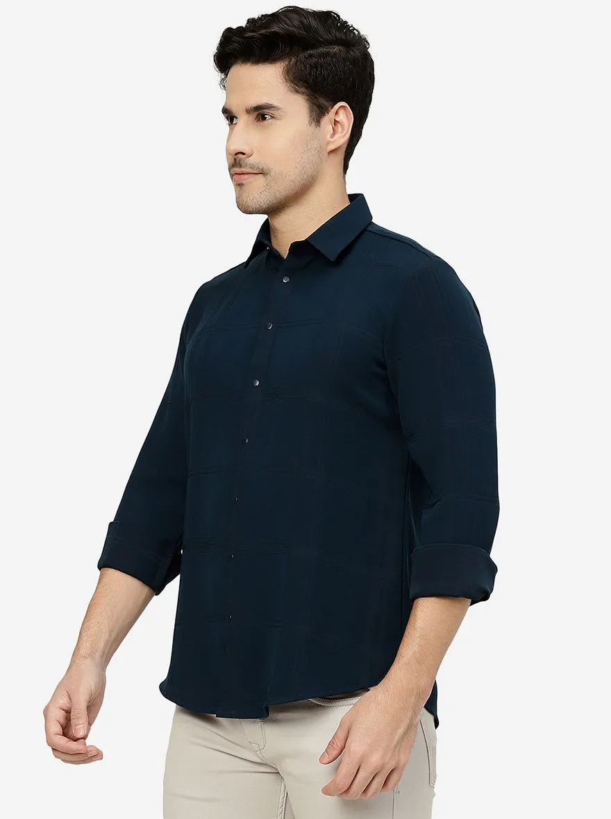Peacock Blue Solid Slim Fit Party Wear Shirt | JB Studio