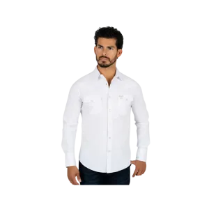 Platini Men's Western Snap Solid Dress White Shirt
