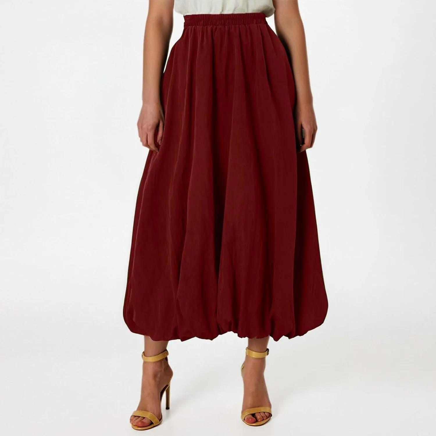 Pompon Bouffant Skirts for WomenBohemian Style Midi Skirt with Stretch A Line Trendy Summer Loose Skirts