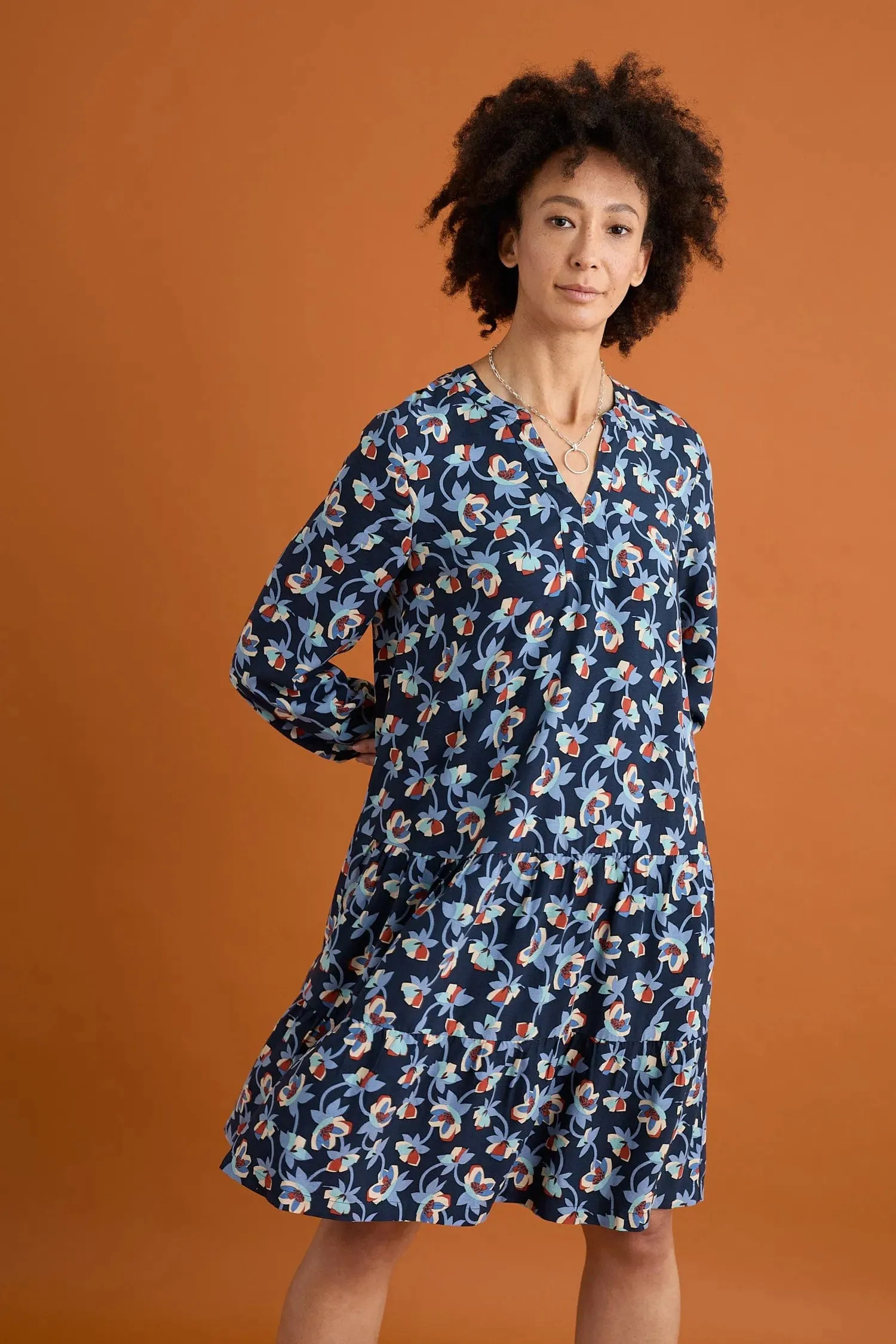 Proctor Tiered Dress - Hellebore Collage Maritime