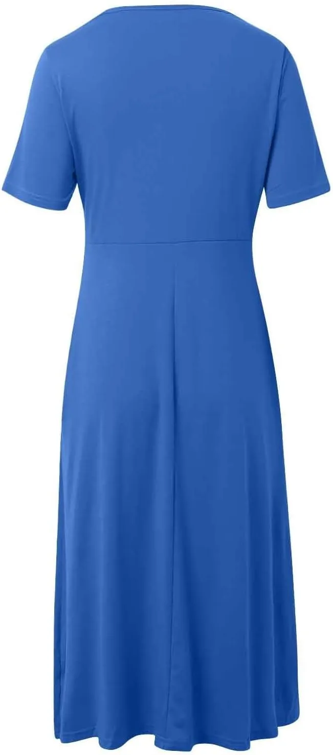 PTOLOCIF Women Fashion Solid Short Sleeve Casual Loose Long Dress with Pockets Womens Plus Size Casual Dresses for Summer